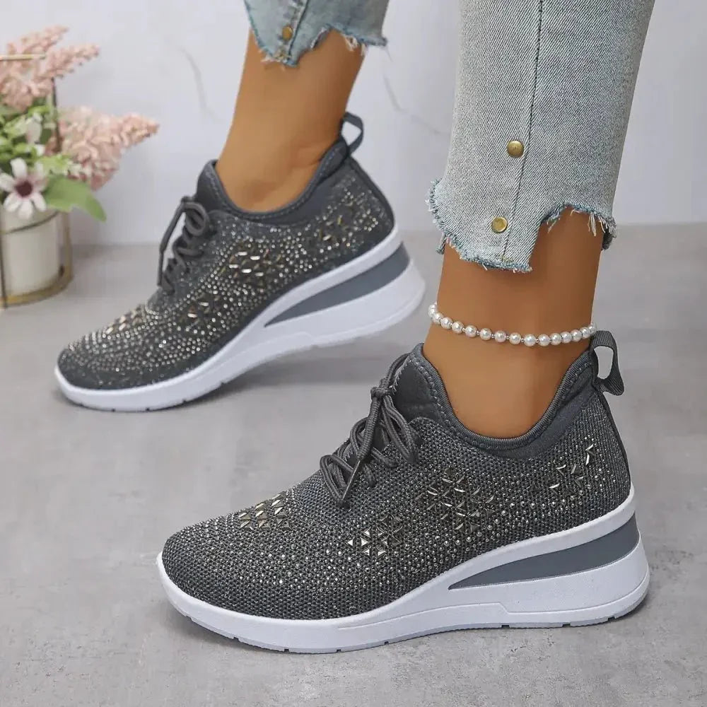 Breathable Mesh Rhinestone Wedge Athletic Sneakers - Update AvenueTrendsi100600479370105100600479370105Breathable Mesh Rhinestone Wedge Athletic SneakersGray