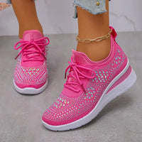 Breathable Mesh Rhinestone Wedge Athletic Sneakers - Update AvenueTrendsi100600479377417100600479377417Breathable Mesh Rhinestone Wedge Athletic SneakersHot Pink