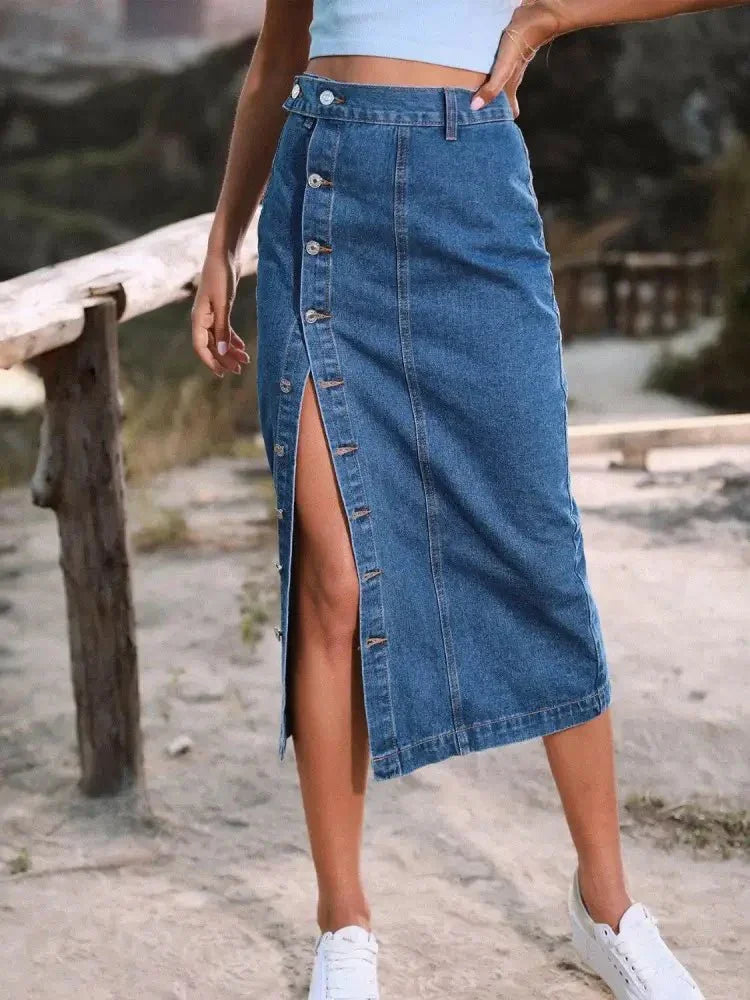 Button Down Denim Skirt - Update AvenueDenim Dresses & SkirtsTrendsi100100360573743100100360573743a4d8444bf83649d585063126a7fff0b3 - MaxFrench Blue