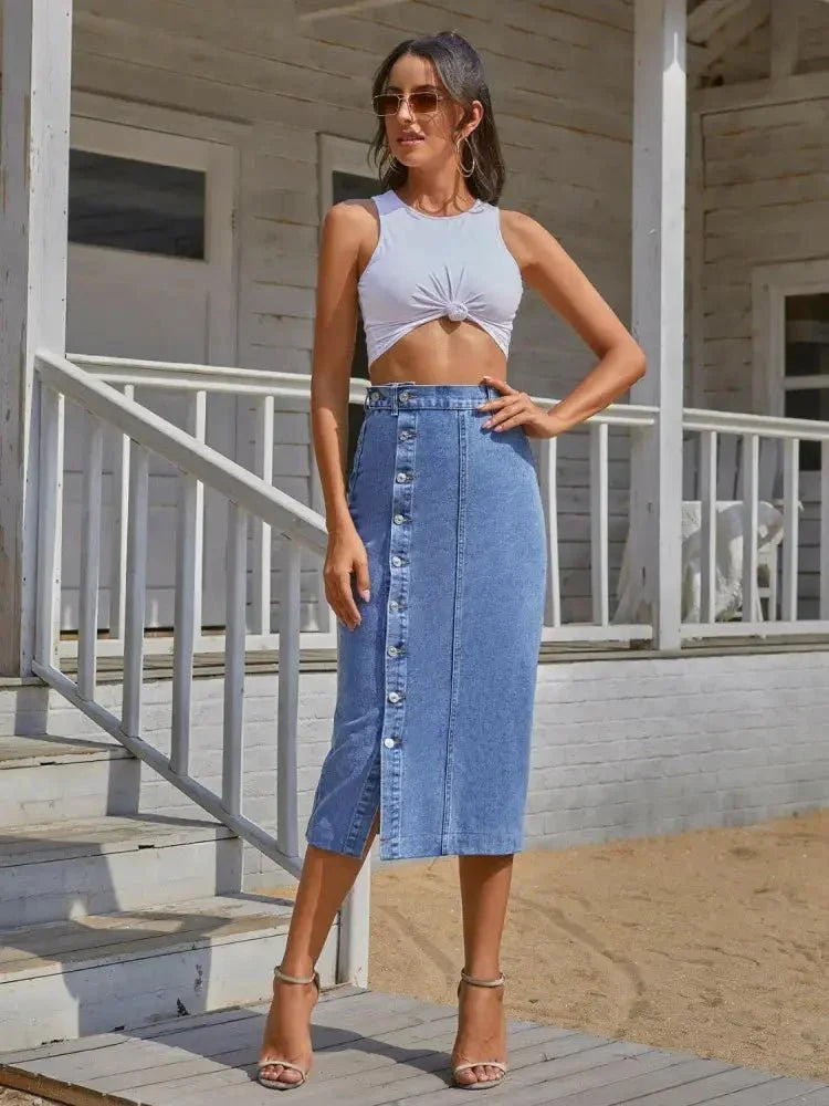 Button Down Denim Skirt - Update AvenueDenim Dresses & SkirtsTrendsi1001003605786541001003605786544d9cc9904ea8466289c8a1cb452f179a - MaxSky Blue