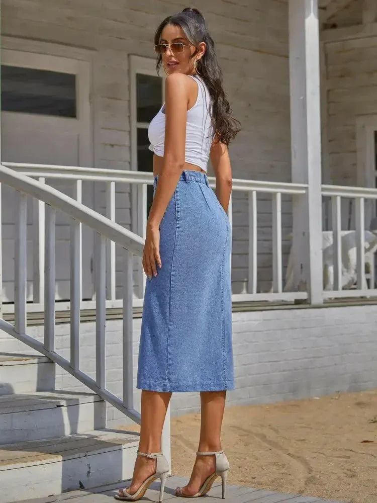 Button Down Denim Skirt - Update AvenueDenim Dresses & SkirtsTrendsi1001003605786541001003605786543ff65a50355347a0a7933715aa01f0eb - MaxSky Blue