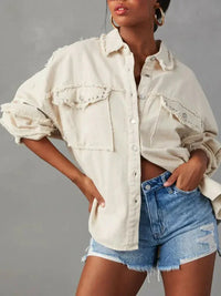 Button Down Raw Hem Denim Jacket - Update AvenueTrendsi100100475824616100100475824616f8d3a89fb79e4cc28632361122f12b93 - MaxIvory