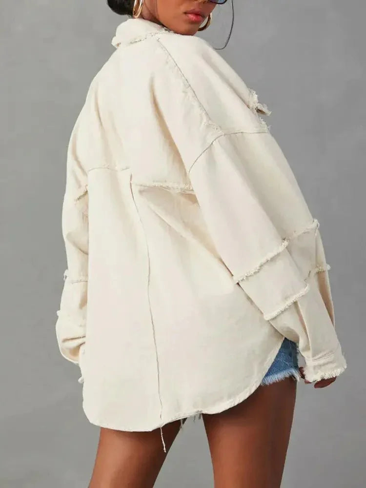 Button Down Raw Hem Denim Jacket - Update AvenueTrendsi100100475824616100100475824616f760999286614e35b3c5ec74ded4b1d2 - MaxIvory