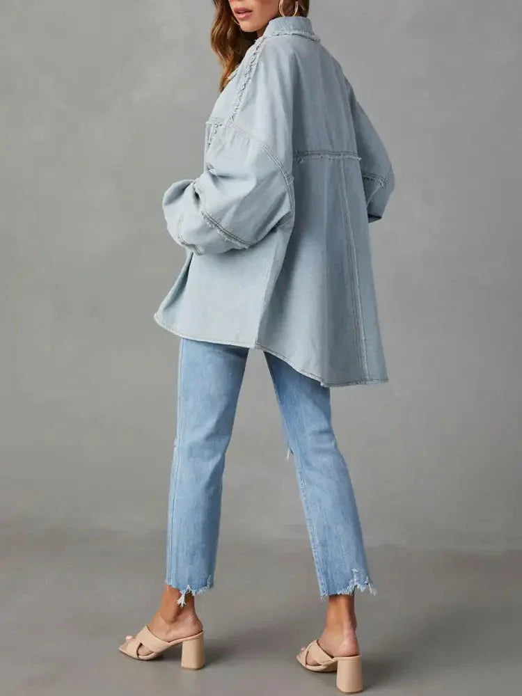 Button Down Raw Hem Denim Jacket - Update AvenueTrendsi1001004758279681001004758279680bb9f17e7fe142aa81aae8830e526a67 - MaxLight Blue