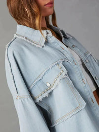 Button Down Raw Hem Denim Jacket - Update AvenueTrendsi100100475827968100100475827968b6fb87634a9c46e29832c9a91ccdebc3 - MaxLight Blue