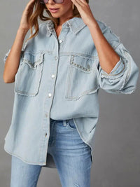 Button Down Raw Hem Denim Jacket - Update AvenueTrendsi10010047582796810010047582796895ef2e30f5ae4577b832f73111215888 - MaxLight Blue