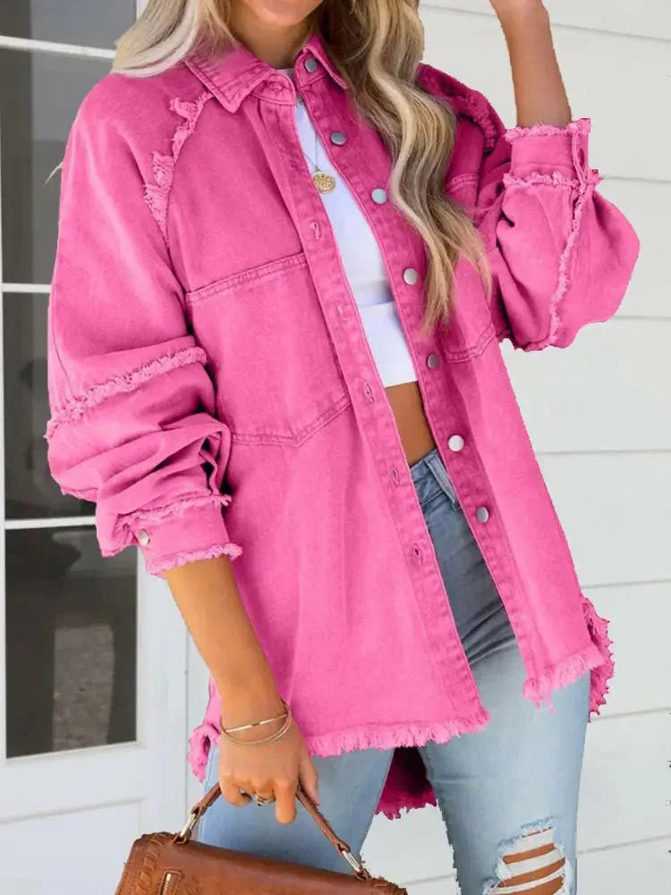 Button Down Raw Hem Denim Jacket - Update AvenueTrendsi1001009182364151001009182364151b54216fdc754db49d0ba6b612d75c9a - MaxPink