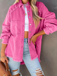 Button Down Raw Hem Denim Jacket - Update AvenueTrendsi1001009182364151001009182364158236b95da5ce43a88c6334987db59d9d - MaxPink