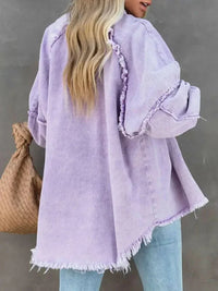 Button Down Raw Hem Denim Jacket - Update AvenueTrendsi100100918239062100100918239062201a0d8e5aa041c58fb5b1ae2fa60ce1 - MaxLavender