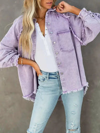 Button Down Raw Hem Denim Jacket - Update AvenueTrendsi1001009182390621001009182390620a8d5f998c664220a0370643e83d0e3d - MaxLavender
