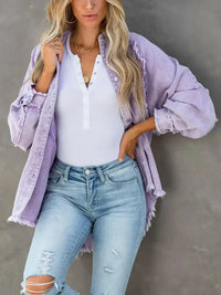 Button Down Raw Hem Denim Jacket - Update AvenueTrendsi10010091823906210010091823906239528f0e52a946b09d0135e20b057a45 - MaxLavender