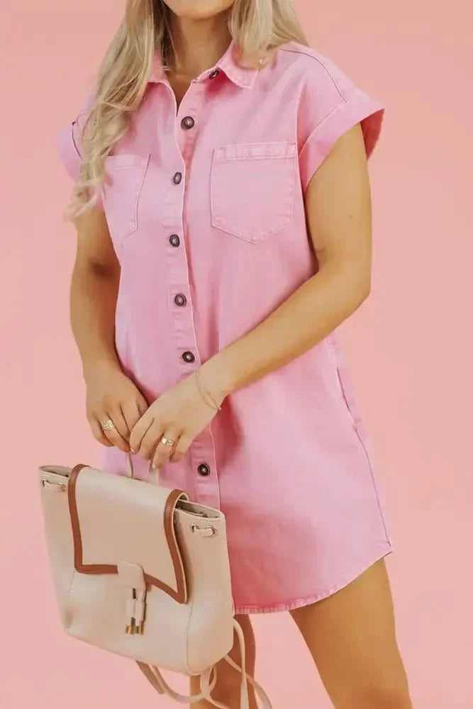 Button Down Short Sleeve Denim Dress - Update AvenueDenim Dresses & SkirtsTrendsi100100170031763100100170031763efe1e4e5 - 40f6 - 4dc3 - a3c8 - 1612e2994242 - Max - OriginBlush Pink