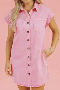 Button Down Short Sleeve Denim Dress - Update AvenueDenim Dresses & SkirtsTrendsi100100170031763100100170031763aa0ed8d5 - 1d6c - 4b82 - a7d7 - 27e74657ea0d - Max - OriginBlush Pink