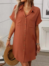Button Down Short Sleeve Mini Dress - Update AvenueEffortless Elegance: DressesTrendsi1001008520318751001008520318752f5e8fb2 - 43b8 - 49bd - b51a - f6d650e9c562 - MaxCaramel