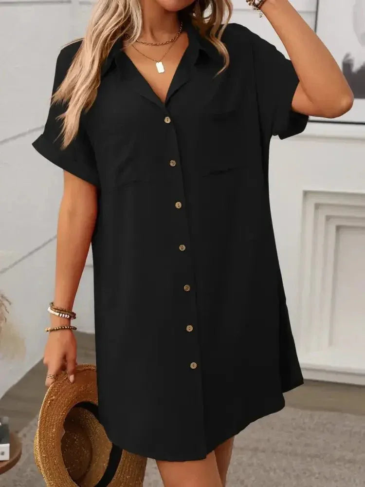 Button Down Short Sleeve Mini Dress - Update AvenueEffortless Elegance: DressesTrendsi1001008520358031001008520358037f6d8591 - 1e1c - 4cb8 - 8f2d - a07466bed3f0 - MaxBlack