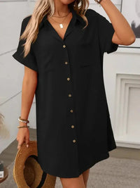 Button Down Short Sleeve Mini Dress - Update AvenueEffortless Elegance: DressesTrendsi1001008520358031001008520358037f6d8591 - 1e1c - 4cb8 - 8f2d - a07466bed3f0 - MaxBlack