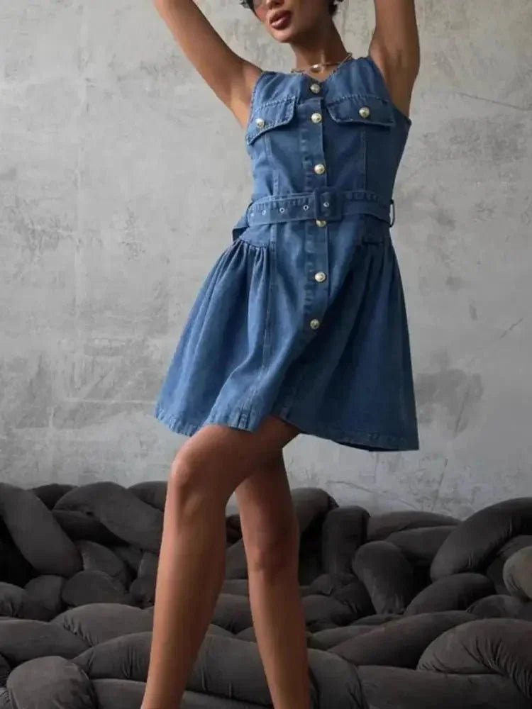 Button Down Sleeveless Denim Dress with Belted - Update AvenueDenim Dresses & SkirtsTrendsi100100016978389100100016978389b43c78a5 - 620b - 446f - a80c - 62f560e28810 - Max - OriginBlue