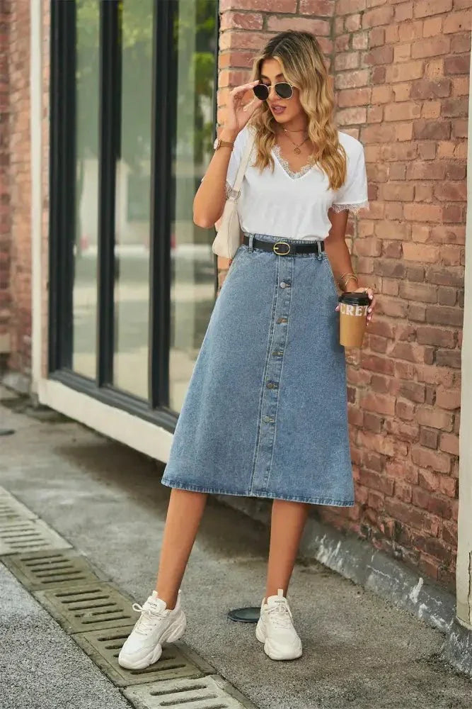 Button Front A - Line Denim Skirt - Update AvenueDenim Dresses & SkirtsTrendsi100100904292454100100904292454df8ac30a7c7d4f16a97238578105cdc1 - MaxMedium