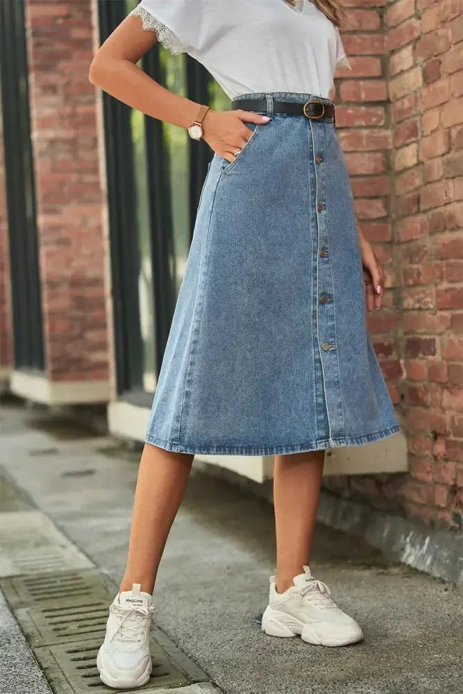 Button Front A - Line Denim Skirt - Update AvenueDenim Dresses & SkirtsTrendsi1001009042924541001009042924546ccec65705a24c71b9db077245e43052 - MaxMedium