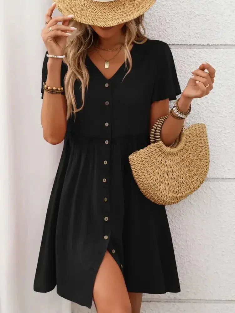 Button Front Flutter Sleeve Dress - Update AvenueEffortless Elegance: DressesTrendsi10010057370139010010057370139017c16e17 - 00fd - 4ece - ae15 - ae04ef51ed09 - MaxBlack
