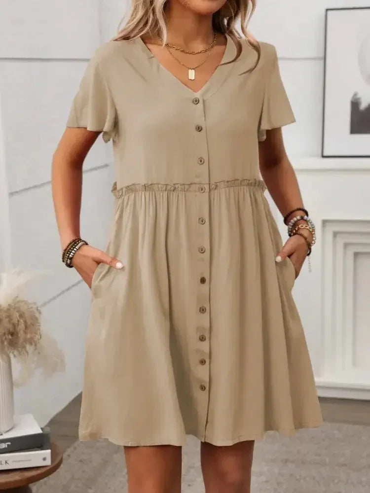 Button Front Flutter Sleeve Dress - Update AvenueEffortless Elegance: DressesTrendsi1001005737014951001005737014955024b153 - da1a - 481e - b996 - 1c70baf22f37 - MaxTan