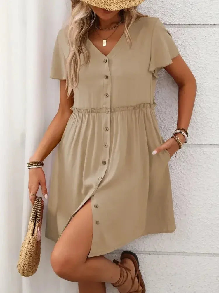 Button Front Flutter Sleeve Dress - Update AvenueEffortless Elegance: DressesTrendsi1001005737014951001005737014950496222c - 3470 - 4379 - 9edc - 223083215599 - MaxTan