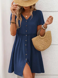 Button Front Flutter Sleeve Dress - Update AvenueEffortless Elegance: DressesTrendsi1001005737017131001005737017131c32933a - 0c8d - 4ede - acd6 - e8a79f3e5b41 - MaxDark Blue