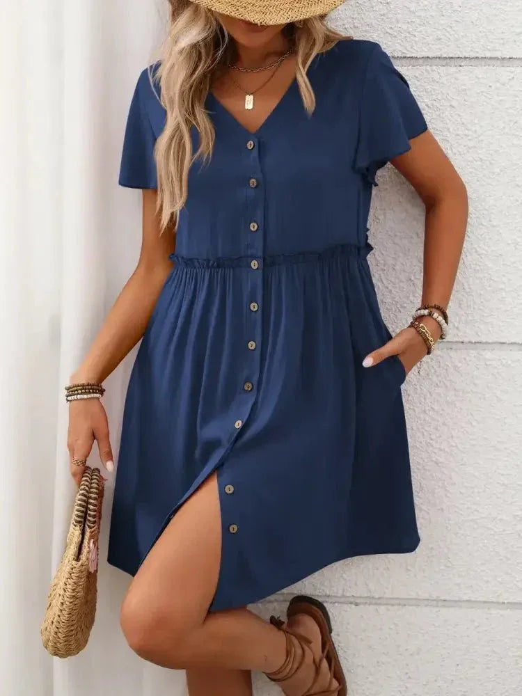 Button Front Flutter Sleeve Dress - Update AvenueEffortless Elegance: DressesTrendsi1001005737017131001005737017131af8a8ee - 17d5 - 4c7c - 8d74 - 78477818e917 - MaxDark Blue