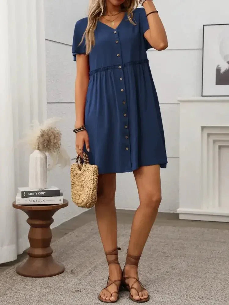 Button Front Flutter Sleeve Dress - Update AvenueEffortless Elegance: DressesTrendsi1001005737017131001005737017132366afe1 - c01f - 4a89 - bfbd - 66605644479f - MaxDark Blue
