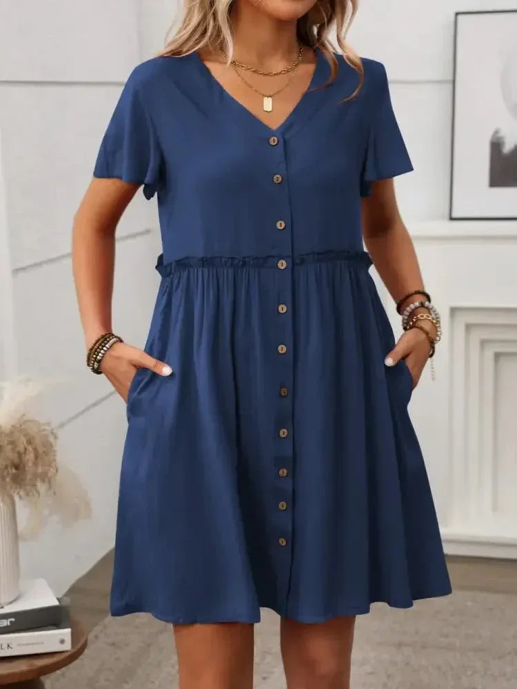 Button Front Flutter Sleeve Dress - Update AvenueEffortless Elegance: DressesTrendsi100100573701713100100573701713af38e1ac - 1b62 - 422d - 9bb6 - 32ab7871d9cb - MaxDark Blue