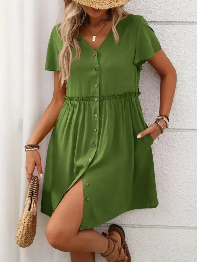 Button Front Flutter Sleeve Dress - Update AvenueEffortless Elegance: DressesTrendsi1001005737052611001005737052612dbf2978 - 89bf - 408d - 8adf - f54cda953383 - MaxMatcha Green