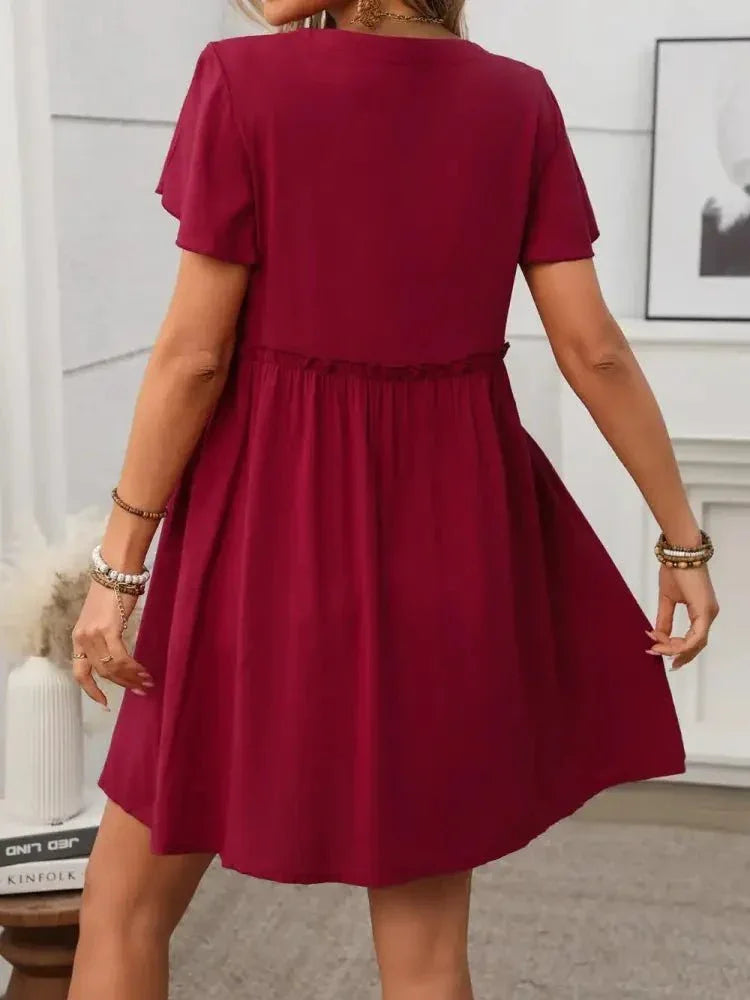 Button Front Flutter Sleeve Dress - Update AvenueEffortless Elegance: DressesTrendsi10010057370959210010057370959203dd3e8b - b5ab - 4ce7 - af58 - b4c0fbe15933 - MaxDeep Red