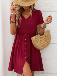 Button Front Flutter Sleeve Dress - Update AvenueEffortless Elegance: DressesTrendsi1001005737095921001005737095924b1323cf - 975f - 405a - a9b6 - 6a452e7a4039 - MaxDeep Red