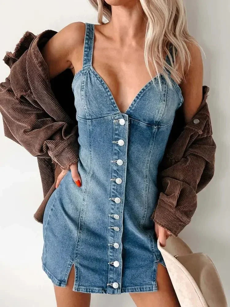 Button Front Sweetheart Neck Denim Mini Dress - Update AvenueDenim Dresses & SkirtsTrendsi1001008967499281001008967499284e0bd16265254d1ca91b789b4bf40215 - Max - OriginMedium