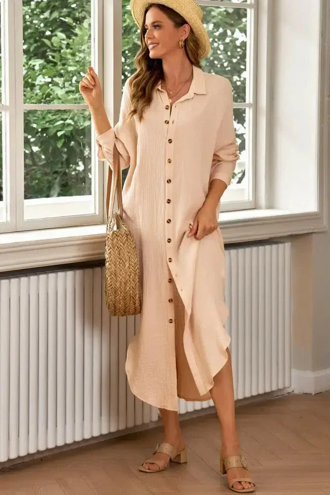 Button Front Textured Slit Shirt Dress - Update AvenueTrendsi100101224749848100101224749848f970f13f618d42d7bae8b76bac010e33 - MaxLight Yellow