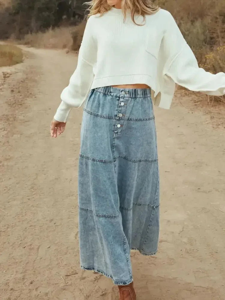 Button - Front Tiered Maxi Denim Skirt - Update AvenueDenim Dresses & SkirtsTrendsi1001003571552731001003571552737ba0d5cb - db96 - 4ef6 - a160 - 570855049f31 - Max - OriginSnow Color