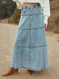 Button - Front Tiered Maxi Denim Skirt - Update AvenueDenim Dresses & SkirtsTrendsi1001003571552731001003571552732b88a8b4bda0479cabf27d6f9fd87687 - Max - OriginSnow Color