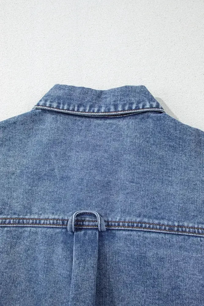 Button Up Cap Sleeve Denim Jacket