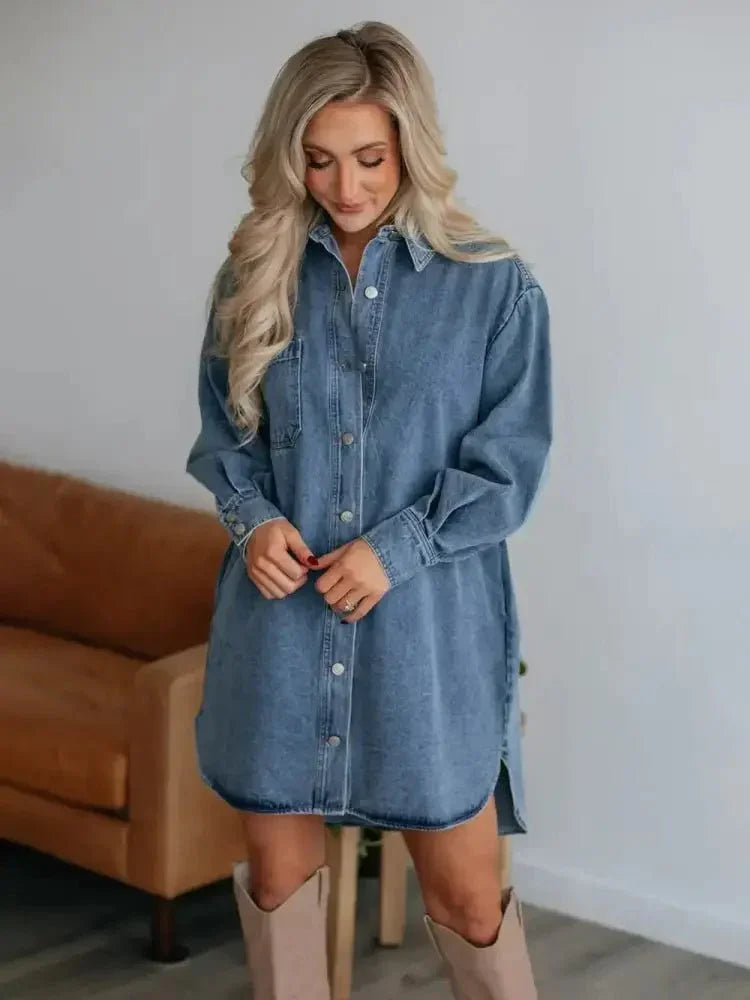 Button Up Collared Neck Long Sleeve Denim Dress - Update AvenueDenim Dresses & SkirtsTrendsi100100084281871100100084281871436fd4c4 - abbf - 4423 - b327 - 386baf3c59f7 - MaxMedium