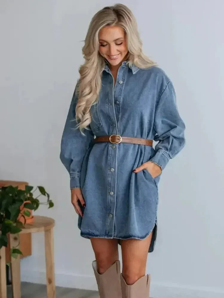 Button Up Collared Neck Long Sleeve Denim Dress - Update AvenueDenim Dresses & SkirtsTrendsi100100084281871100100084281871453a887e - 1c6d - 49ed - ba7d - 85d74eaa00d1 - MaxMedium