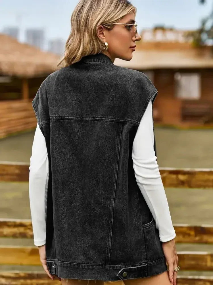 Button Up Collared Neck Sleeveless Denim Jacket - Update AvenueTrendsi100100828311594100100828311594c4c85fffdb0b43438b8d10a3b9b39202 - MaxBlack
