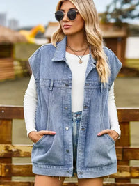 Button Up Collared Neck Sleeveless Denim Jacket - Update AvenueTrendsi1001008283182191001008283182194d76ea488ceb4b52a0b72ace4e95292b - MaxDusty Blue