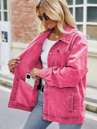 Button Up Denim Jacket with Pockets - Update AvenueTrendsi1001007520688331001007520688334e9a5c1063d543008ff399b912253405 - MaxHot Pink