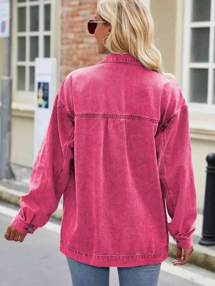 Button Up Denim Jacket with Pockets - Update AvenueTrendsi1001007520688331001007520688338c6750b7329a4a96b24861156a67f755 - MaxHot Pink