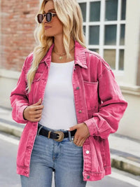 Button Up Denim Jacket with Pockets - Update AvenueTrendsi10010075206883310010075206883395b80e1410f447b9ad006a3eabd5f050 - MaxHot Pink