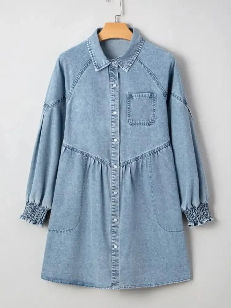 Button - Up Denim Shirt Dress with Smocked Cuffs - Update AvenueDenim Dresses & SkirtsTrendsi1001009019425361001009019425365f1664f8fa9248948ced7033e87c225d - Max - OriginMedium