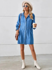 Button Up Flounce Sleeve Mini Denim Dress - Update AvenueDenim Dresses & SkirtsTrendsi10010061009559610010061009559622cb322b - 23b1 - 44db - a555 - 08a9c25f680d - MaxDusty Blue