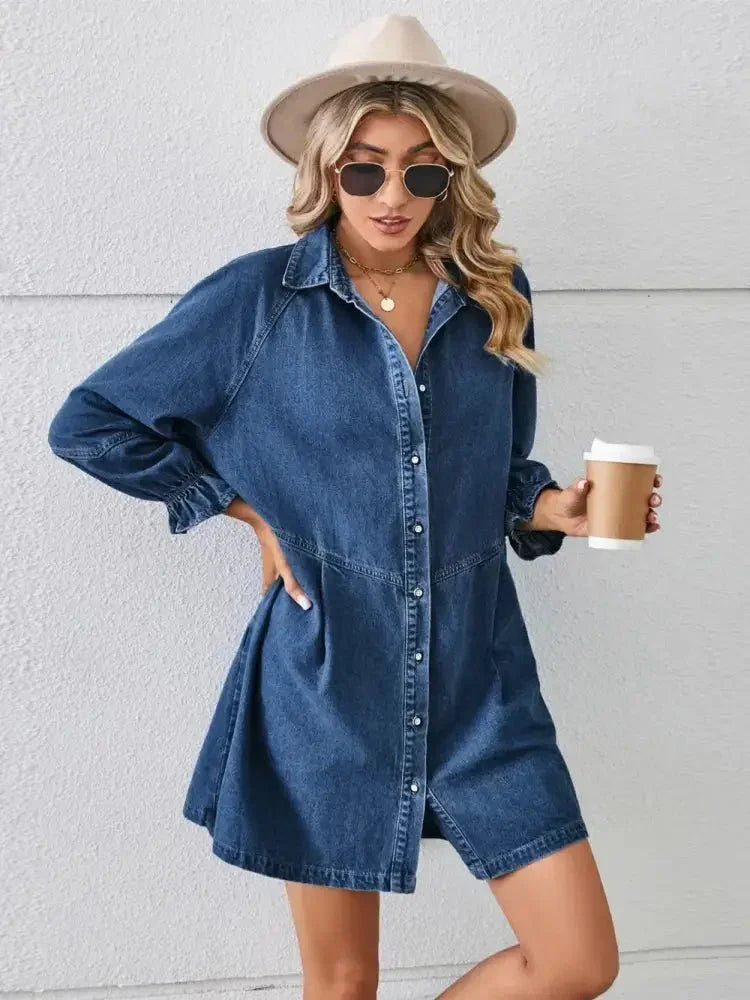 Button Up Flounce Sleeve Mini Denim Dress - Update AvenueDenim Dresses & SkirtsTrendsi100100610099018100100610099018124d4382 - 58d3 - 4ed9 - 8183 - 700ec58ef4b9 - MaxDark Blue