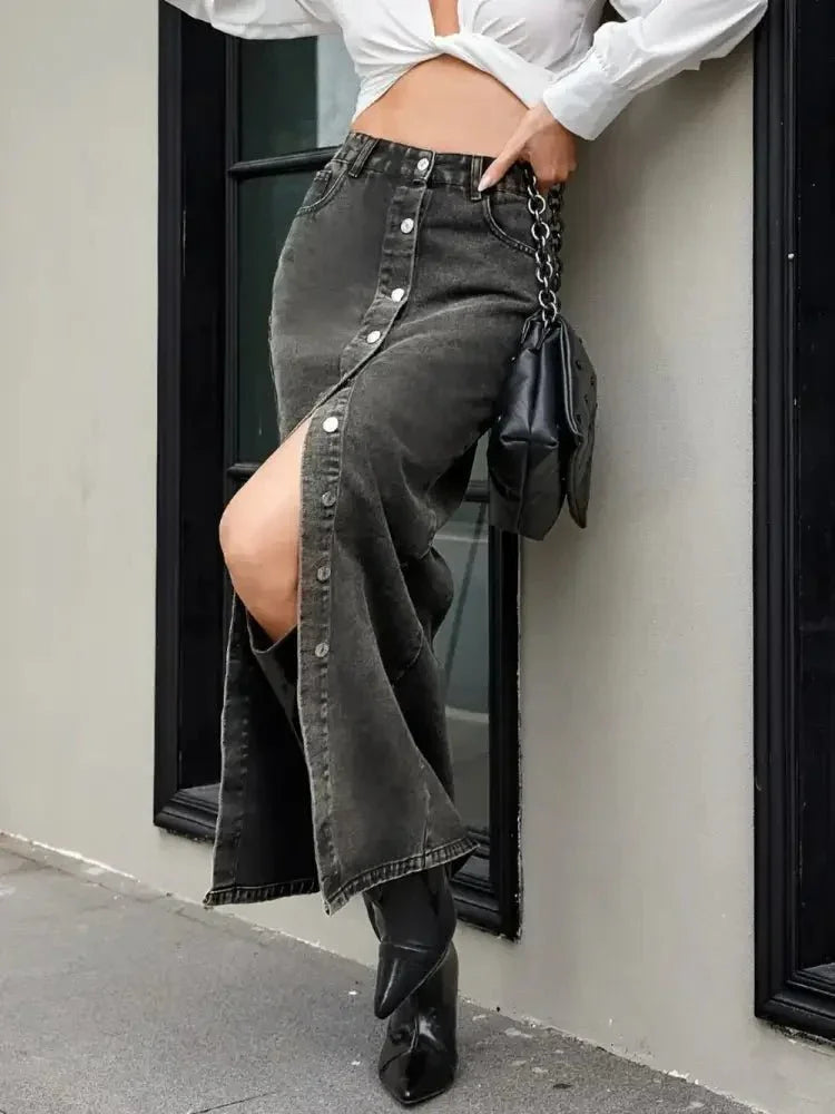 Button Up High Rise Denim Skirt - Update AvenueDenim Dresses & SkirtsTrendsi100100590531893100100590531893502f5a8f - 7d01 - 45cc - 8e66 - 669d0da6c2af - MaxDark Gray