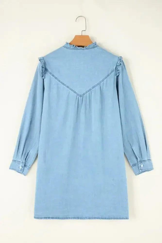 Button Up Notched Long Sleeve Denim Dress - Update AvenueDenim Dresses & SkirtsTrendsi100100586471214100100586471214720bf292 - d46c - 4199 - 92ae - 2b9091ae70e9 - MaxLight Blue